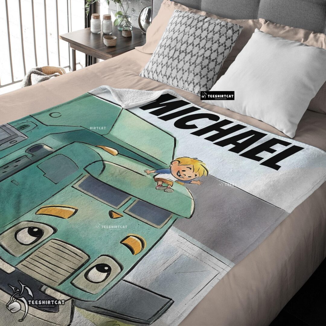 Pretty Cartoon Trash Truck Cute Blanket Fleece Customized Blanket