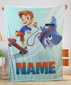 Pretty Catoon Sharkdog Sharkdog And Max Skateboarding Blanket Fleece Customized Blanket