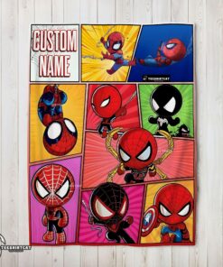 Pretty Chibi Spider Man Characters Collage Blanket Fleece Customized Blanket