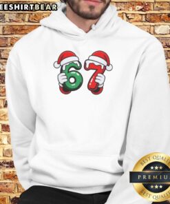 Cozy Pretty Christmas Sixty-Seven 67 Santa Hands Hoodie featuring festive design and warm colors for holiday cheer.