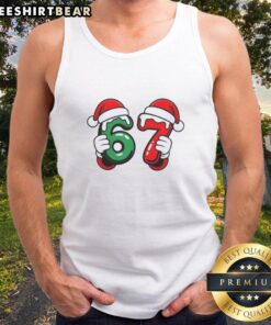 Pretty Christmas Sixty-Seven Santa Hands Tank Top featuring festive Santa handprints for holiday style.