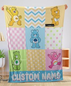 Pretty Colorful Care Bears Patchwork Blanket Fleece Customized Blanket