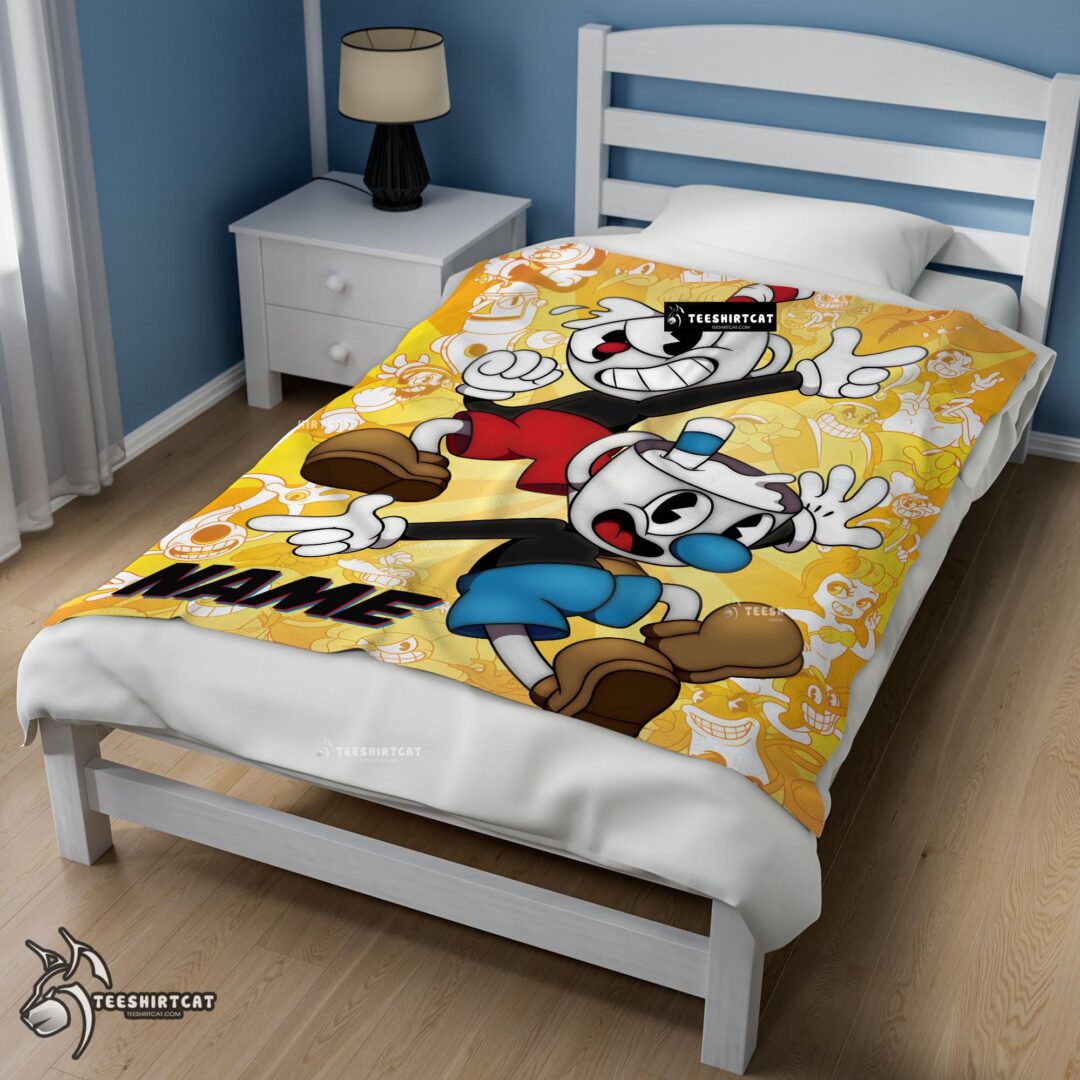 Pretty Cuphead And Mugman Crazy Cup Blanket Fleece Customized Blanket