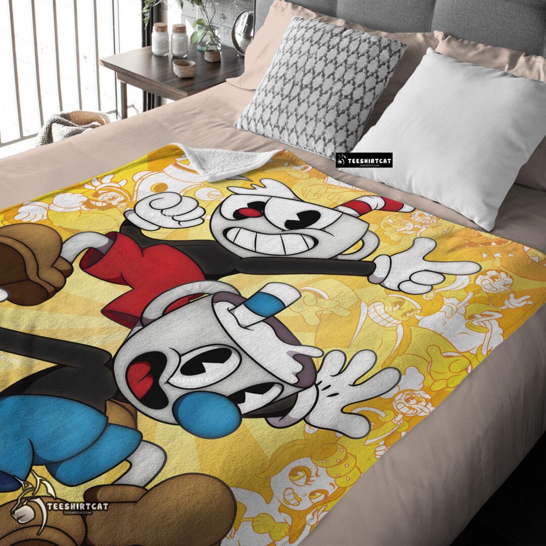 Pretty Cuphead And Mugman Crazy Cup Blanket Fleece Customized Blanket