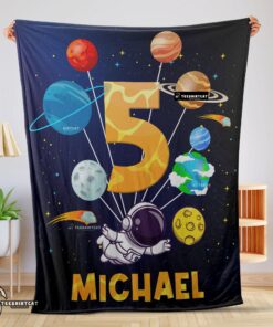 Pretty Cute Astronaut Catching Moon Cartoon Blanket Fleece Customized Blanket