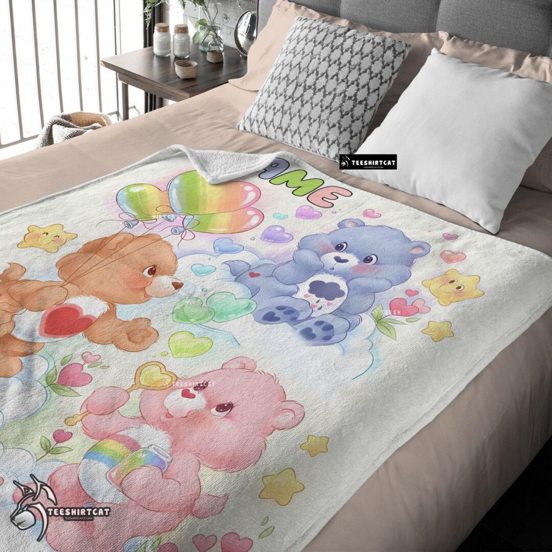 Happy Hot Cute Care Bears Friends Blanket Fleece Customized Blanket
