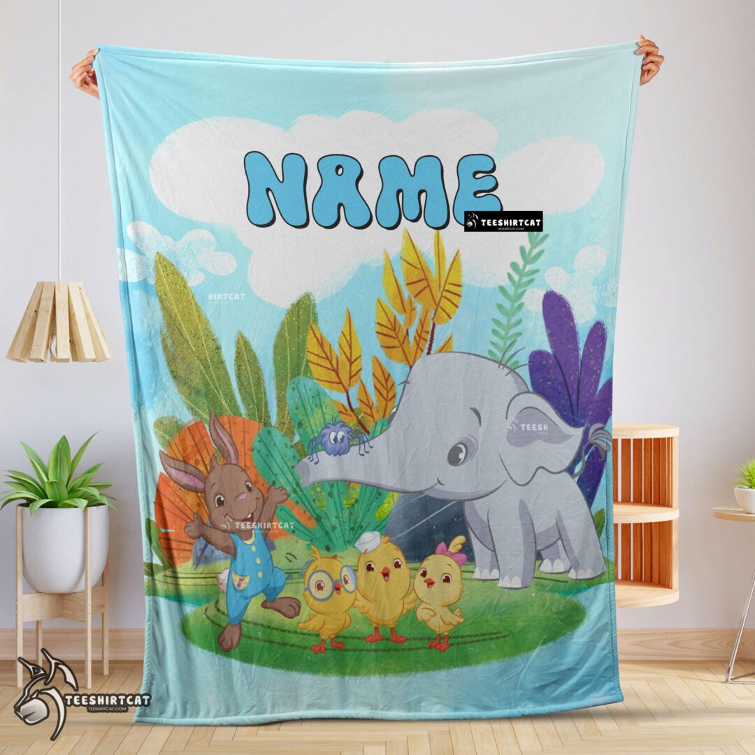 Pretty Cute Elephant Safari Animal For Boys Customized Blanket