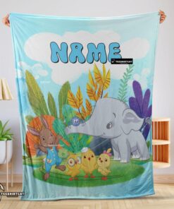 Pretty Cute Elephant Safari Animal For Boys Customized Blanket