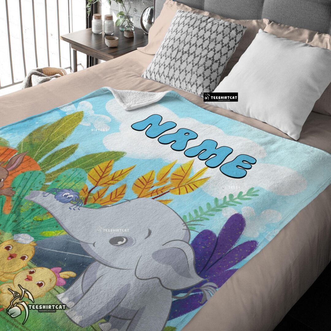 Pretty Cute Elephant Safari Animal For Boys Customized Blanket