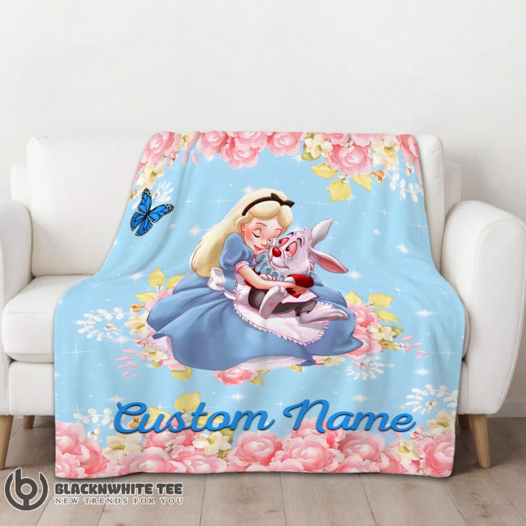 Pretty Cute Hot Disney Alice & The White Rabbit Alice In Wonderland Blanket Fleece Customiz-mk-01 (1)