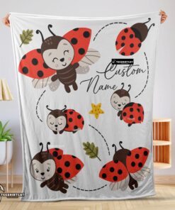 Pretty Cute Ladybug Cartoon Blanket Fleece Customized Blanket