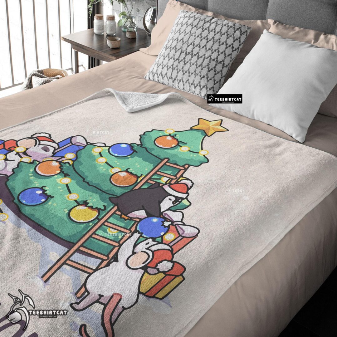Pretty Cute Mice & Penguin Cartoon Christmas Tree Blanket Fleece Customized Blanket-mk-03