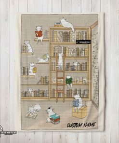 Pretty Cute Vintage Minimalist Cat Book Reading Blanket Fleece Customized Blanket