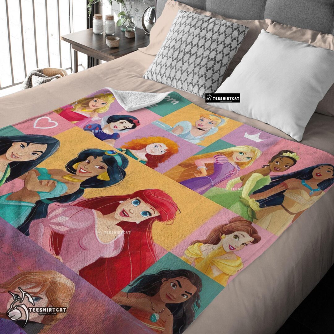 Pretty Disney Cartoon All Princess Characters Blanket Fleece Customized Blanket