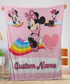 Pretty Disney Cartoon Minnie With Rainbow Blanket Fleece Customized Blanket