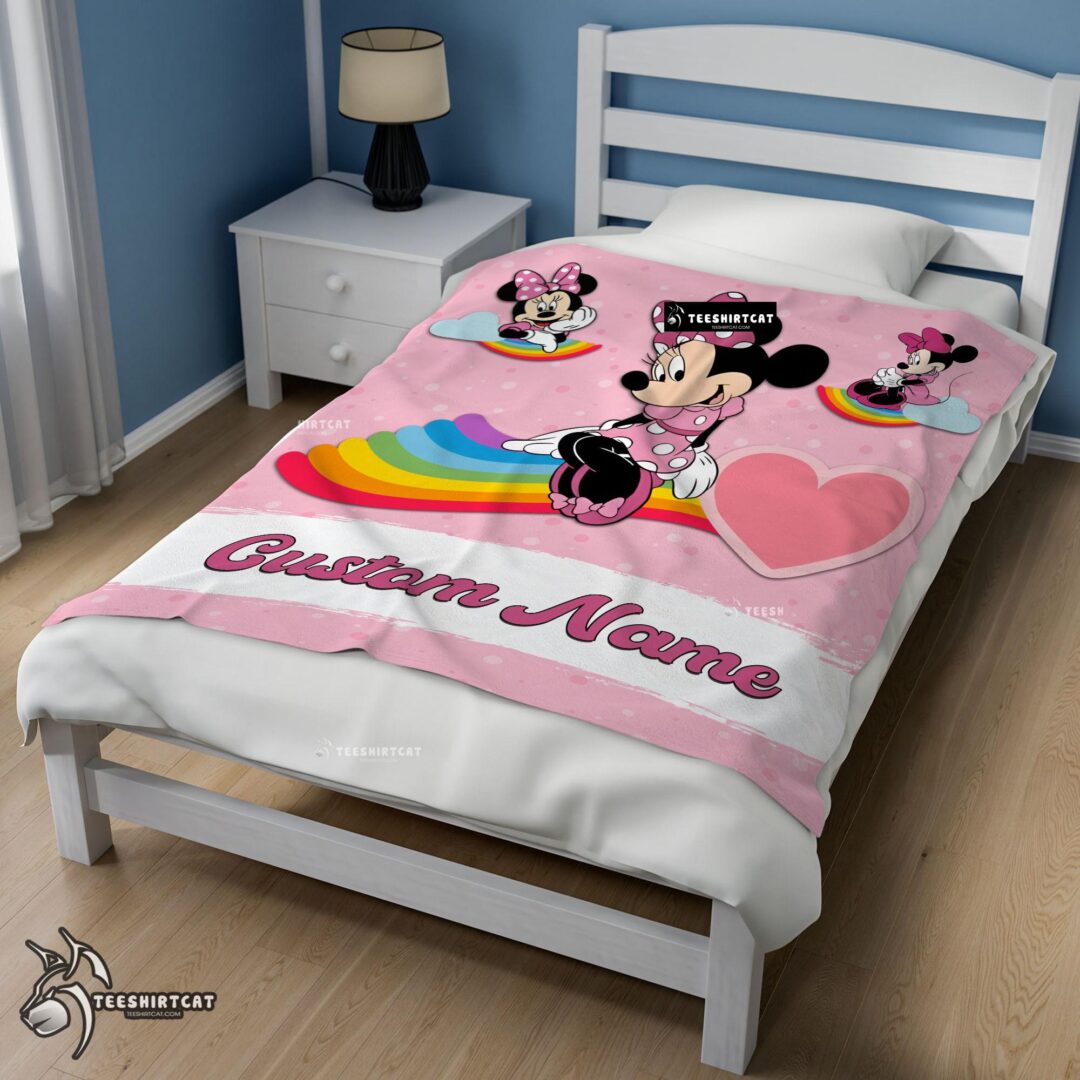Pretty Disney Cartoon Minnie With Rainbow Blanket Fleece Customized Blanket