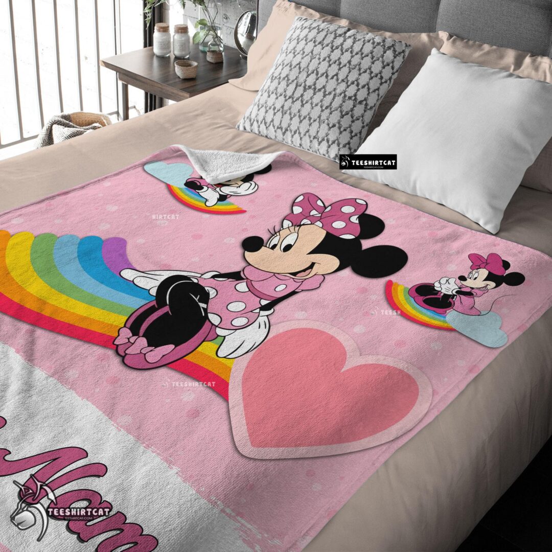 Pretty Disney Cartoon Minnie With Rainbow Blanket Fleece Customized Blanket