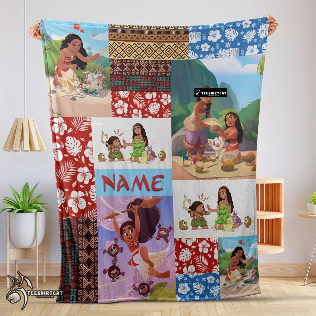 Pretty Disney Cartoon Moana Family With Friends Blanket Fleece Customized Blanket-mk-01