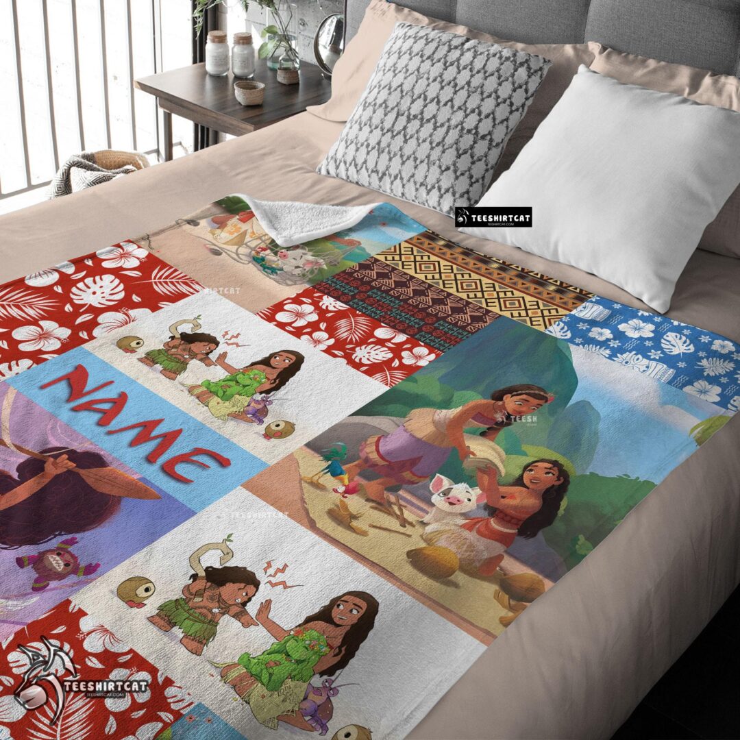 Pretty Disney Cartoon Moana Family With Friends Blanket Fleece Customized Blanket-mk-03