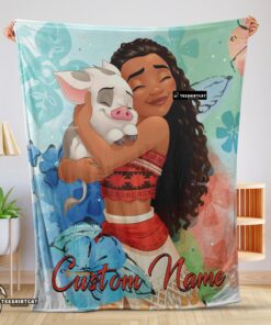Pretty Disney Cartoon Moana Family With Friends Cute Blanket Fleece Customized Blanket