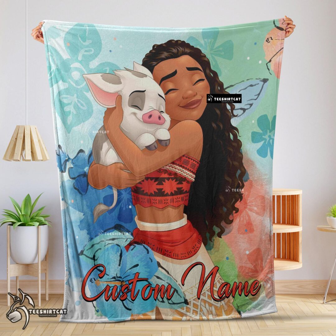 Pretty Disney Cartoon Moana Family With Friends Cute Blanket Fleece Customized Blanket-mk-01
