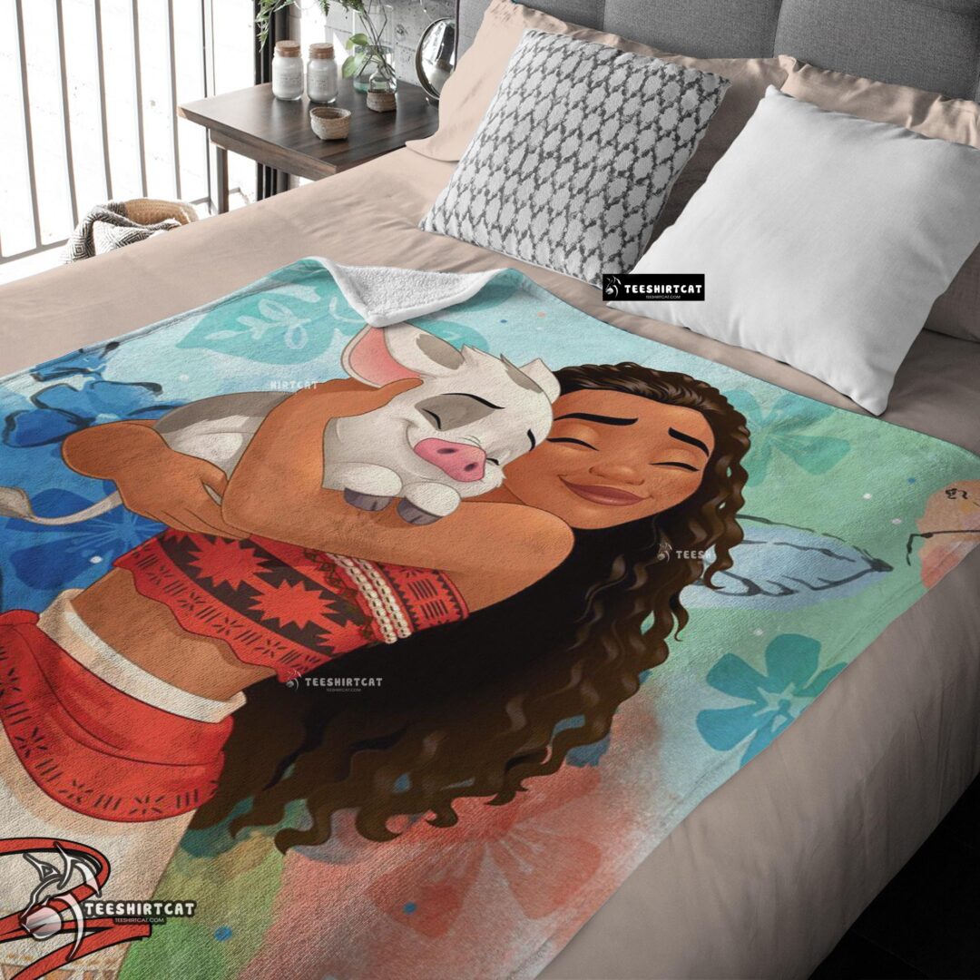Pretty Disney Cartoon Moana Family With Friends Cute Blanket Fleece Customized Blanket-mk-03