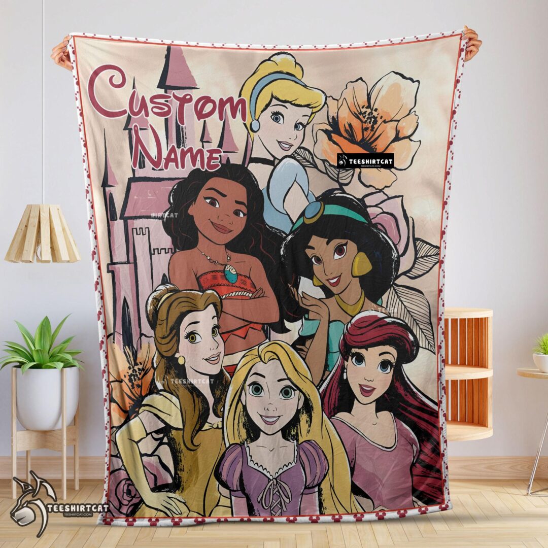 Pretty Disney Cartoon Princess Characters Blanket Fleece Customized Blanket