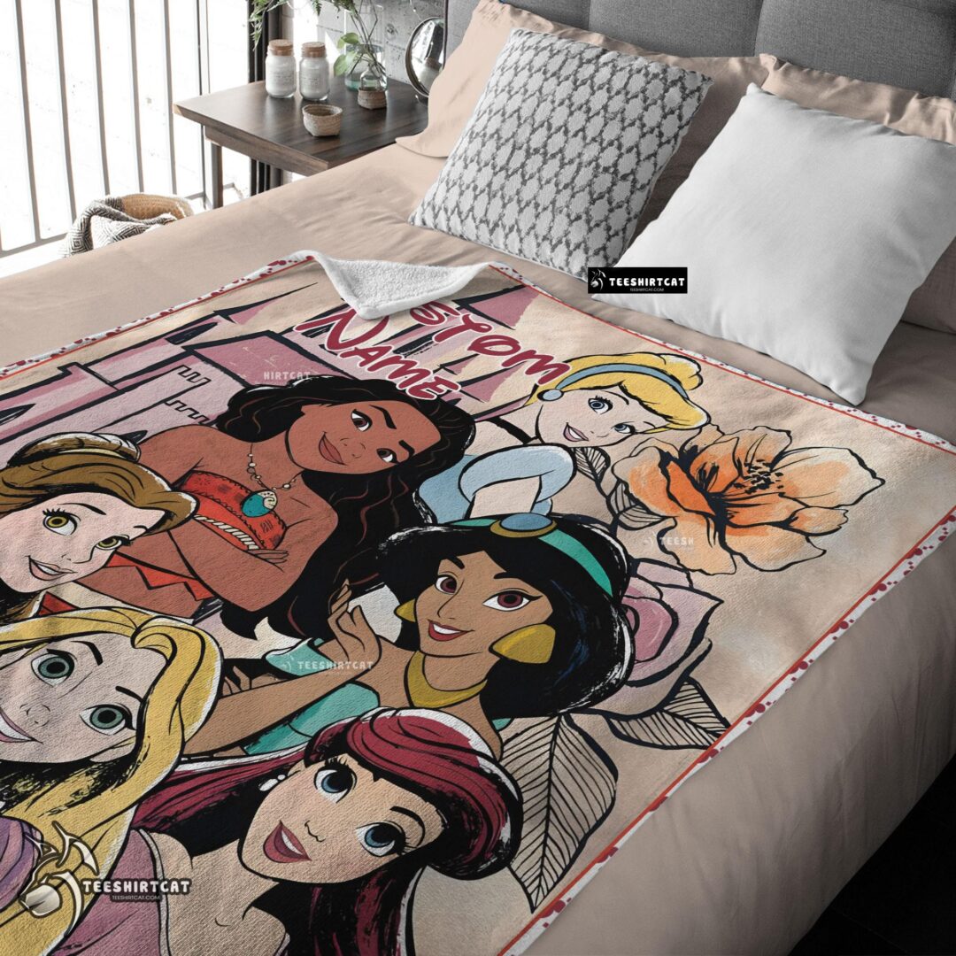 Pretty Disney Cartoon Princess Characters Blanket Fleece Customized Blanket