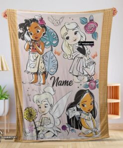 Pretty Disney Chibi Moana Alice Tinker Bell Pocahontas Blanket Fleece Customized Blanket