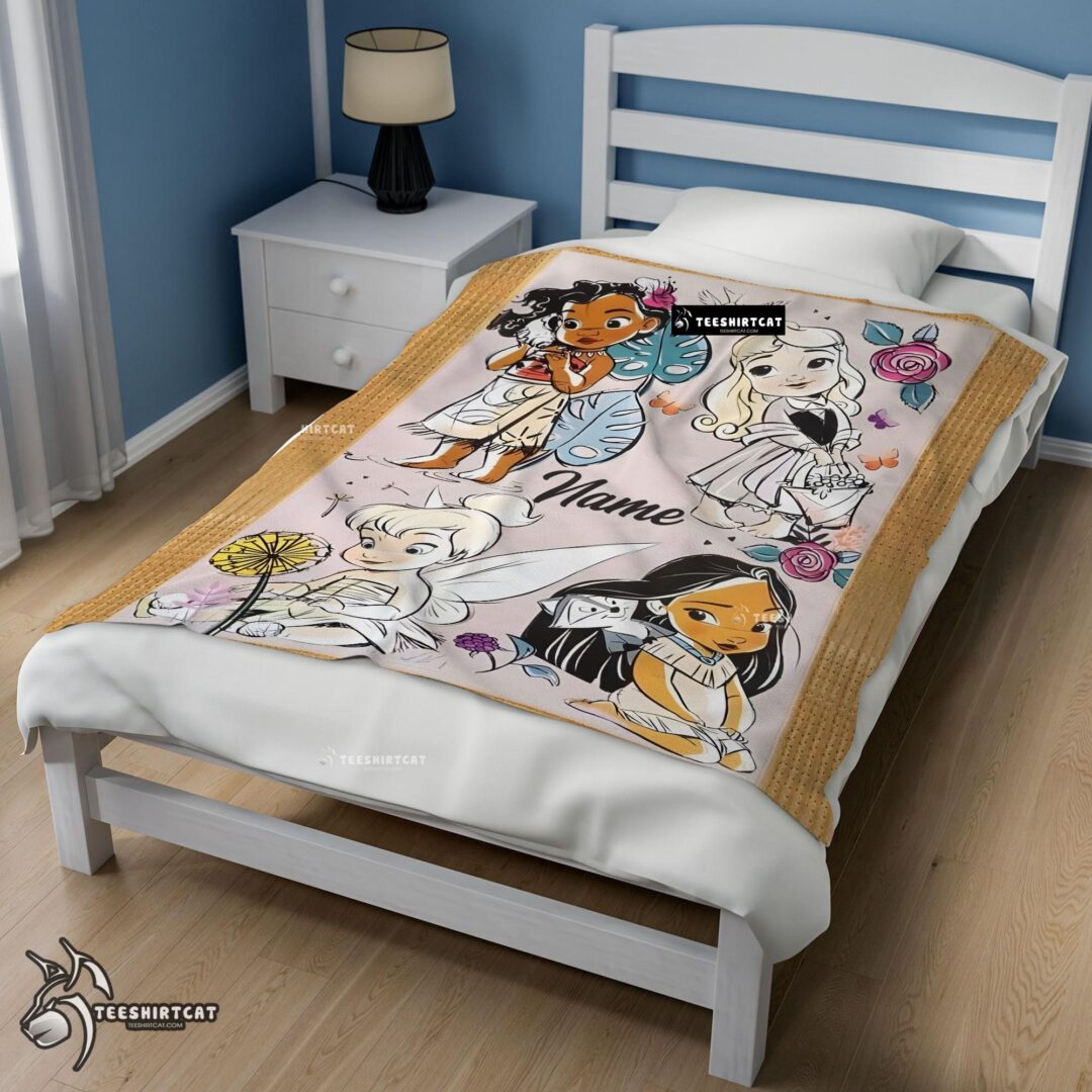 Pretty Disney Chibi Moana Alice Tinker Bell Pocahontas Blanket Fleece Customized Blanket-mk-02