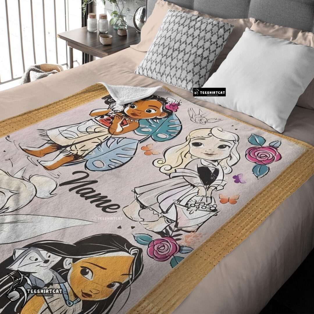 Pretty Disney Chibi Moana Alice Tinker Bell Pocahontas Blanket Fleece Customized Blanket-mk-03