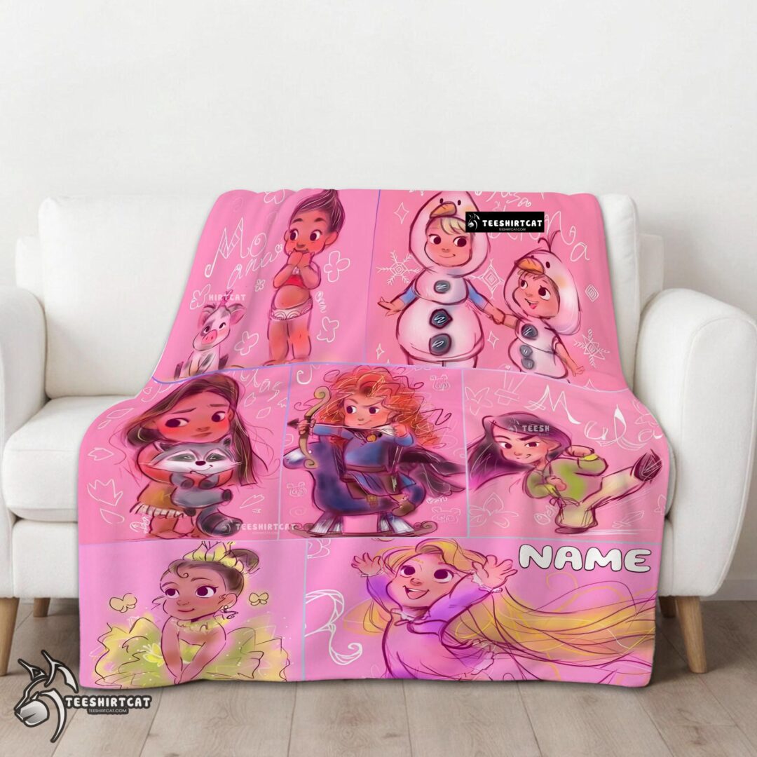 Pretty Disney Kids Princess Sketches Blanket Fleece Customized Blanket