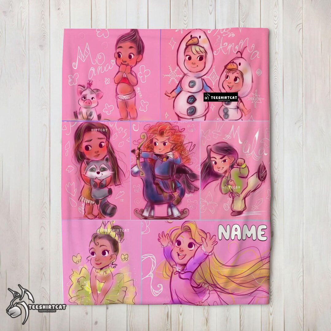 Pretty Disney Kids Princess Sketches Blanket Fleece Customized Blanket