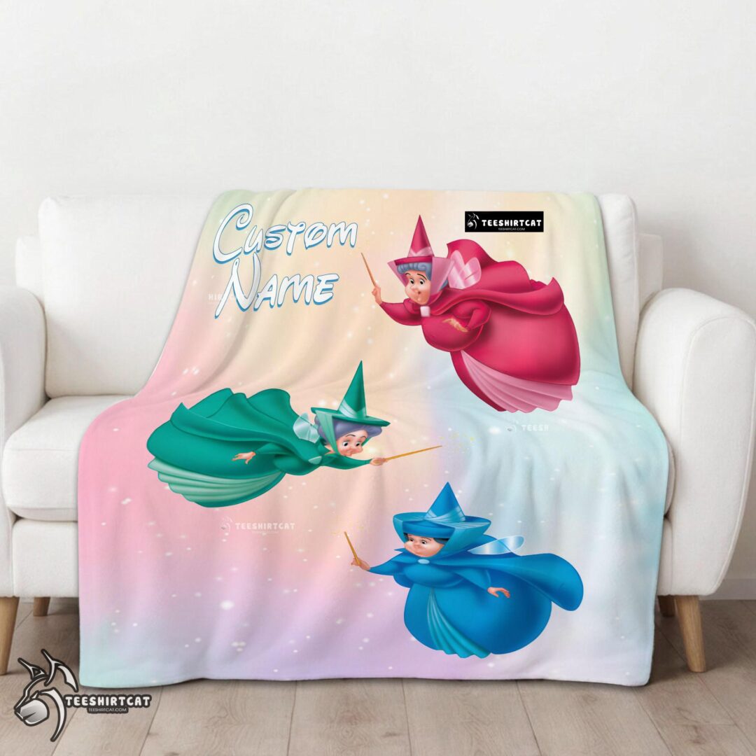 pretty-disney-sleeping-beauty-three-good-fairies-blanket-fleece-customized-blanket-mk-01 Pretty Disney Sleeping Beauty Three Good Fairies Blanket Fleece Customized Blanket - Image 3