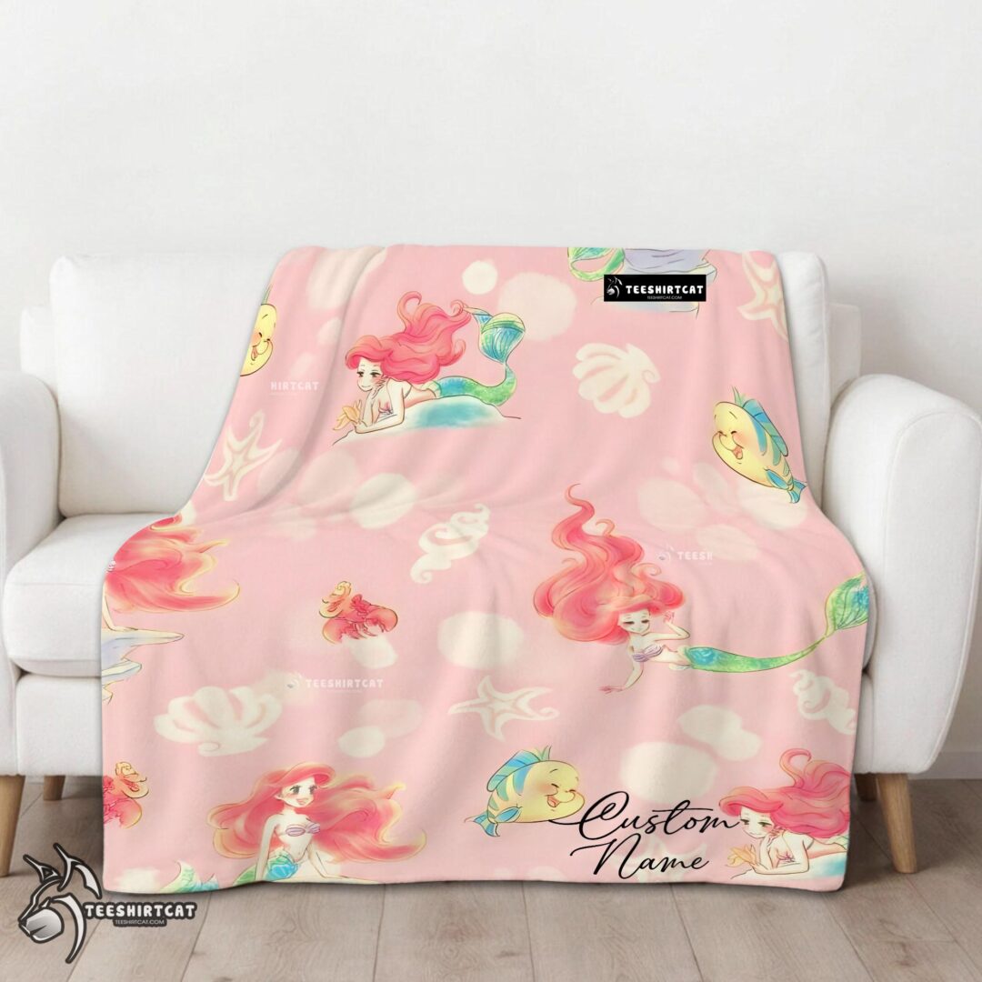 Pretty Disney The Little Mermaid & Flounder Delicate Watercolor Blanket Fleece Customized Blanket-mk-01
