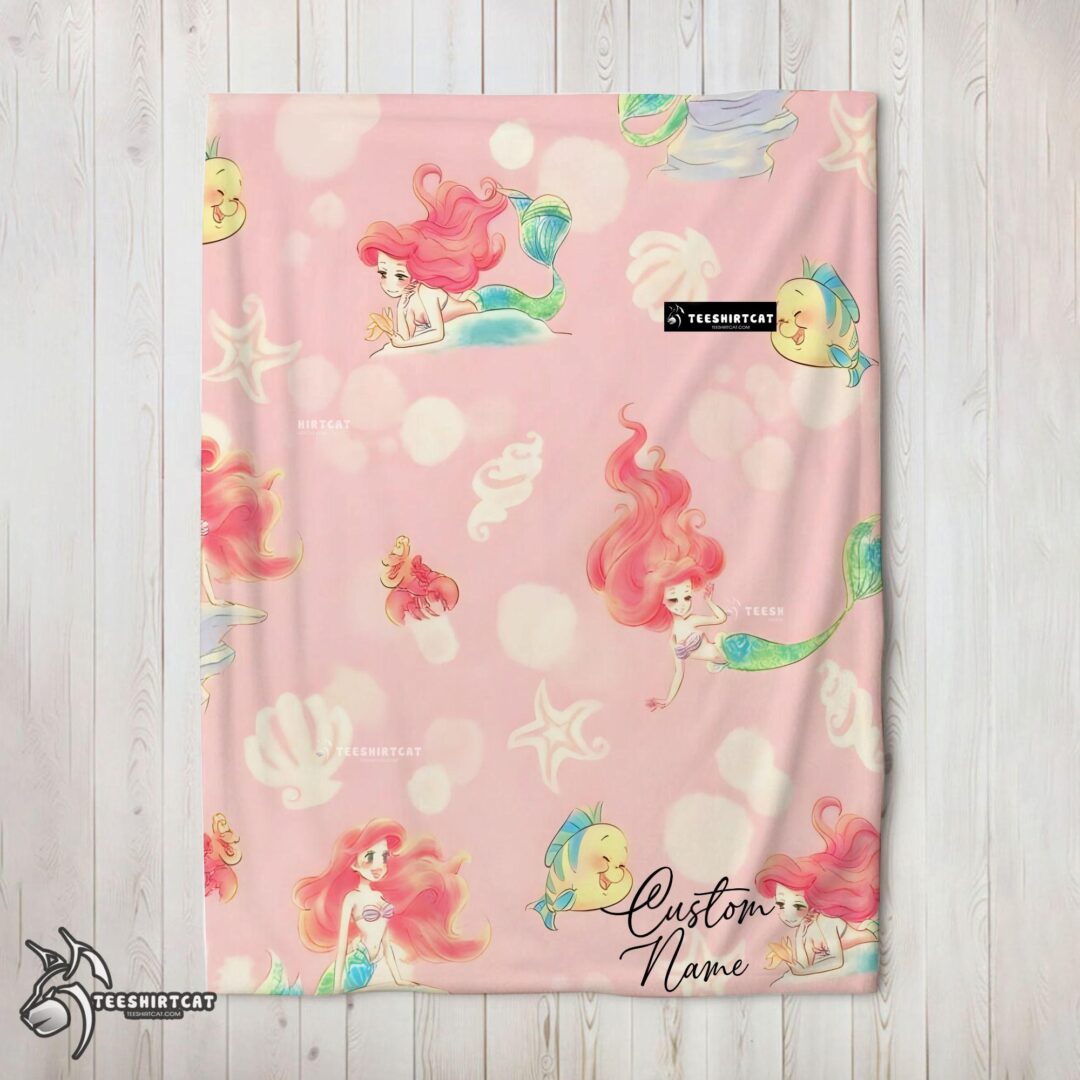 Pretty Disney The Little Mermaid & Flounder Delicate Watercolor Blanket Fleece Customized Blanket-mk-02