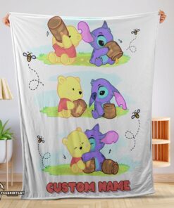 Pretty Disney Winnie The Pooh And Stitch Fleece Blanket Customize Blanket