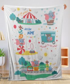 Pretty Dumbo Personalized Minky Blanket Circus Elephant Nursery Blanket Fleece Customized Blanket