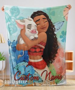 Pretty Good Disney Cartoon Moana Family With Friends Cute Blanket Fleece Customized Blanket