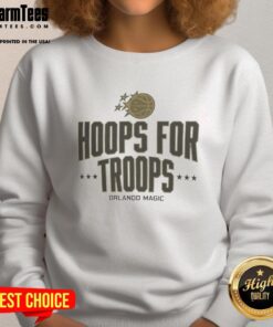 Cozy Pretty Hoops for Troops Orlando Magic basketball sweatshirt in vibrant blue, perfect for fans and supporters.