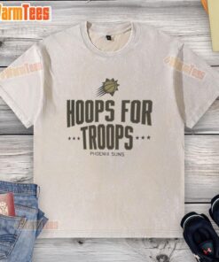 Alt Text: Pretty Hoops for Troops Phoenix Suns basketball washed t-shirt featuring vibrant team colors and classic design.