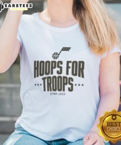 Pretty Hoops for Troops Utah Jazz Basketball ladies tee in vibrant colors, perfect for fans supporting the team.