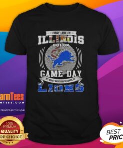 Pretty I May Live In Illinois But On Game Day Detroit Lions Football T-Shirt design showcasing team spirit and style.
