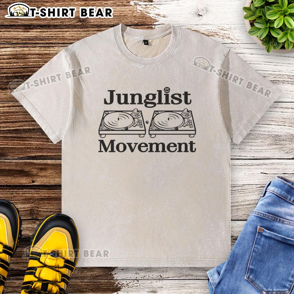 Pretty Junglist Movement Turntable Retro Shirt Washed T Shirt Retro washed t-shirt featuring Pretty Junglist Movement turntable design, perfect for music lovers and vintage style enthusiasts.