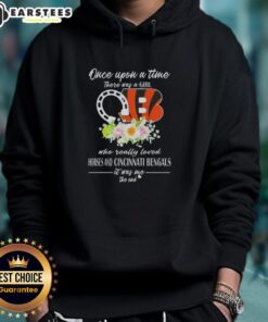 Alt Text: Cozy hoodie featuring 'Once Upon A Time' design with horses and Cincinnati Bengals theme, perfect for fans.