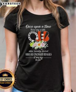 Alt Text: Pretty Once Upon A Time ladies tee featuring a girl who loves horses and Cincinnati Bengals, perfect for fans.