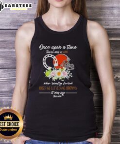 Alt Text: Pretty tank top featuring 'Once Upon A Time There Was A Girl Who Loved Horses and Cleveland Browns' design.