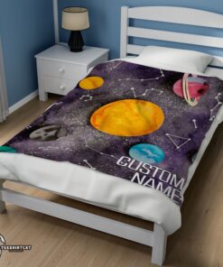 Pretty Outer Space Galaxy Watercolor Planets & Stars Blanket Fleece Customized Blanket - Image 3