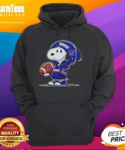 Alt Text: Snoopy in a New York Giants hoodie smiling at fans, showcasing Pretty Peanuts character charm and team spirit.