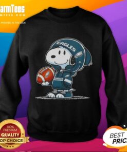 Alt Text: Snoopy in a Philadelphia Eagles hoodie smiles at fans, showcasing a fun Pretty Peanuts sweatshirt design.